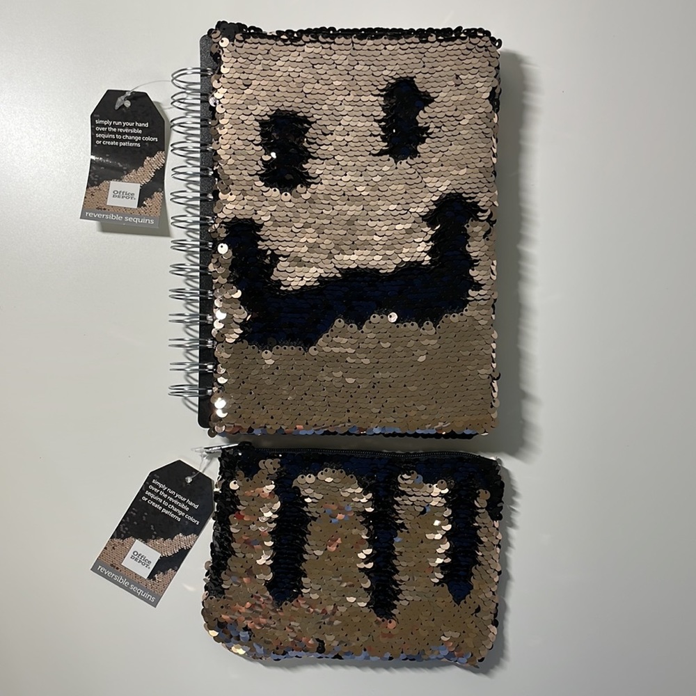 Office Depot Reversible Sequined Notebook and Zippered Pouch